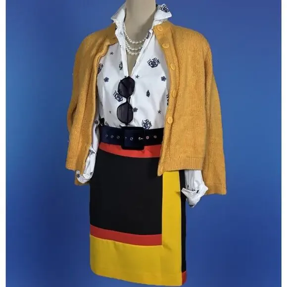 Retro Mod Colorblock Mini Skirt | Y2k Office | Secretary Chic | 60s Vibe Preppy - Picture 3 of 9